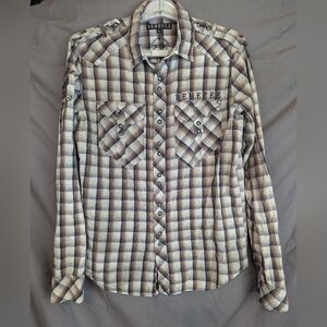 Remetee Small Plaid Cross Button Down Shirt Eagle Buttond